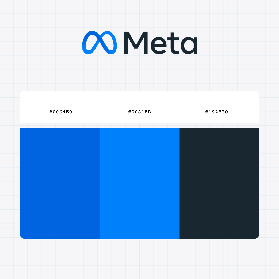 Meta Platforms logo with HEX color values