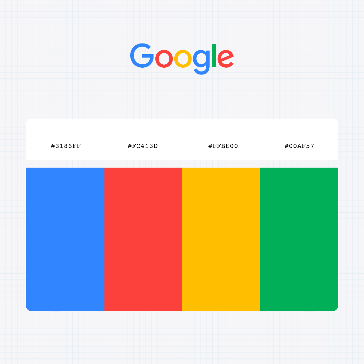 Google logo with HEX color values