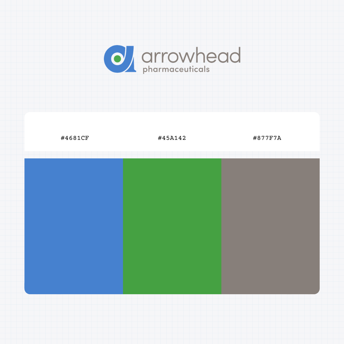 Arrowhead Pharmaceuticals logo with HEX color values