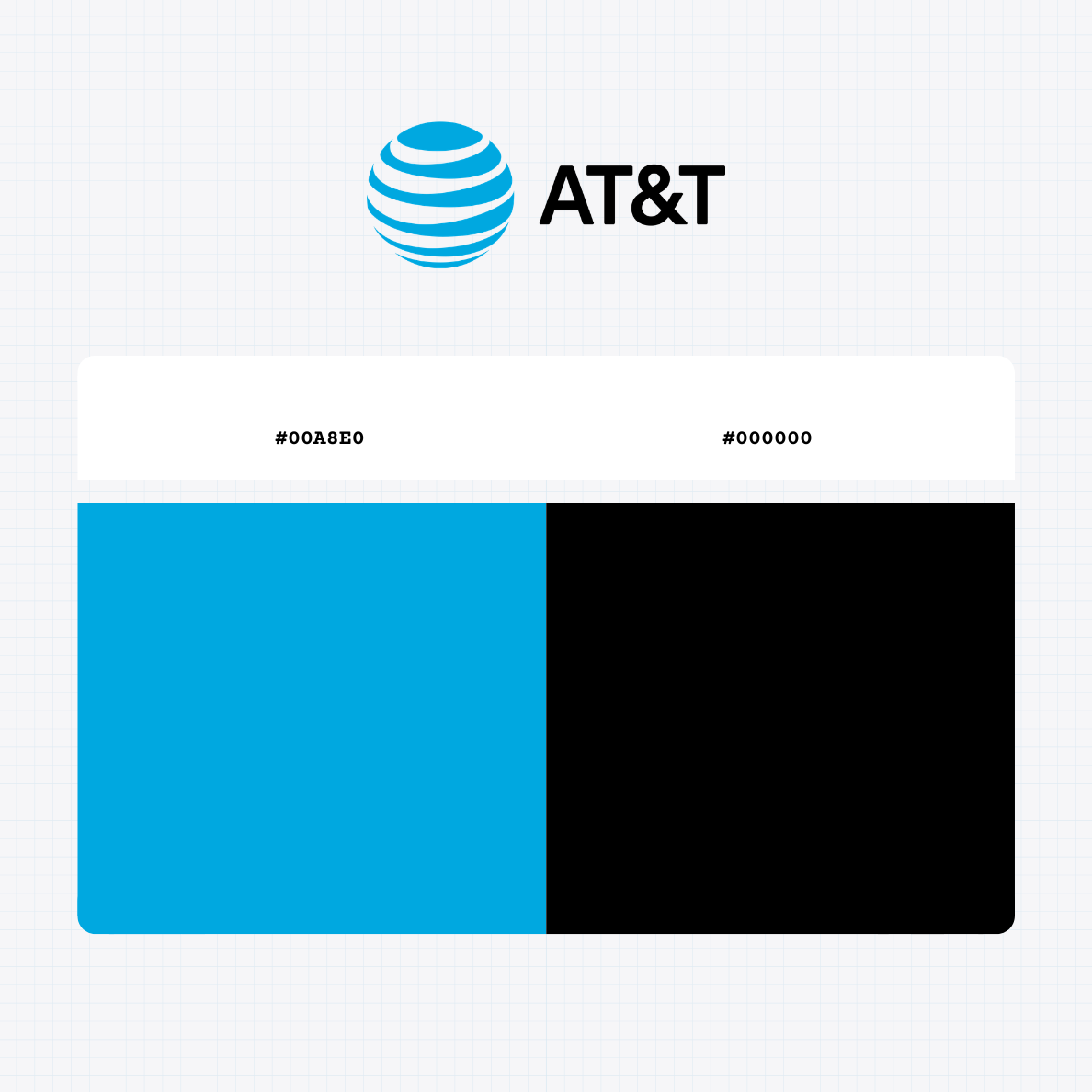 AT&T Inc logo with HEX color values