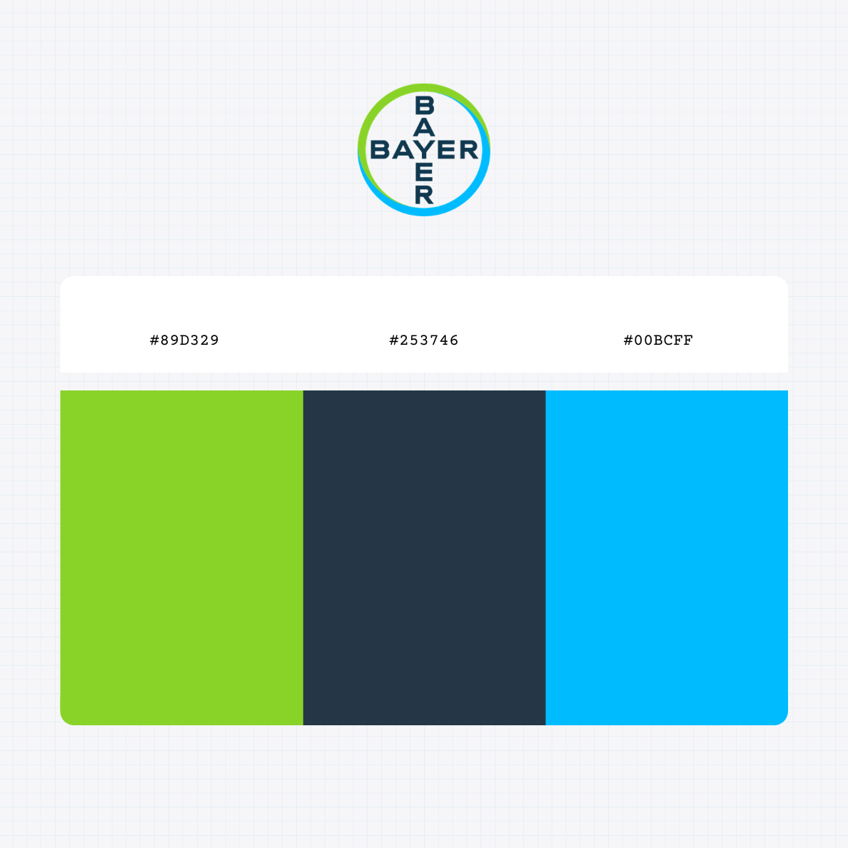 Bayer AG logo with HEX color values