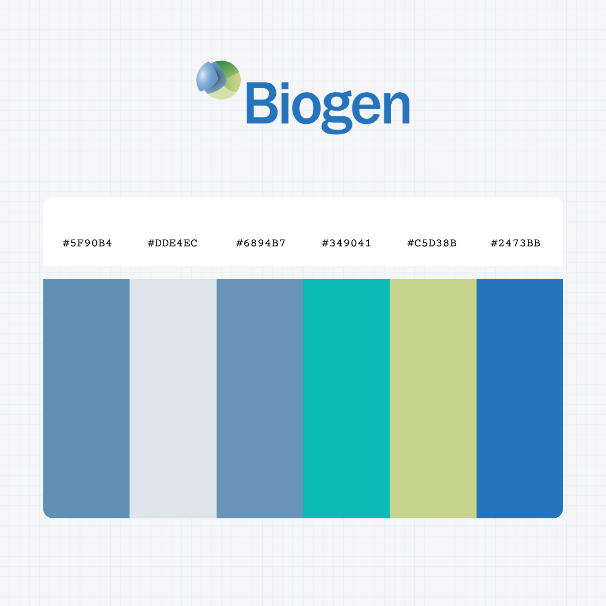 Biogen Inc logo with HEX color values