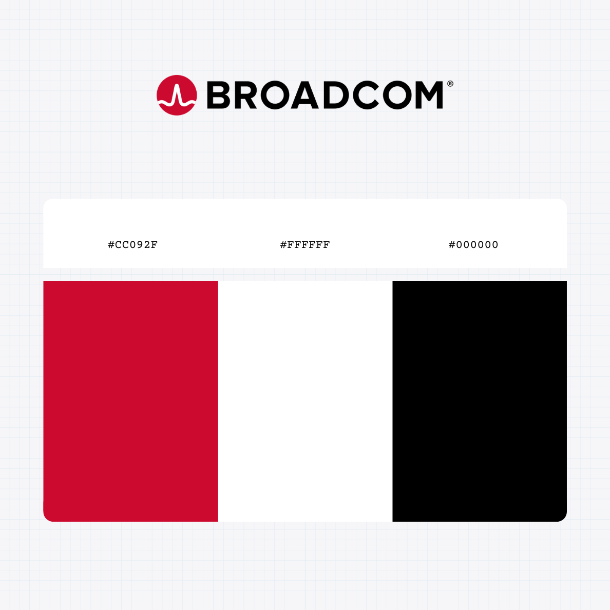 Broadcom Inc logo with HEX color values