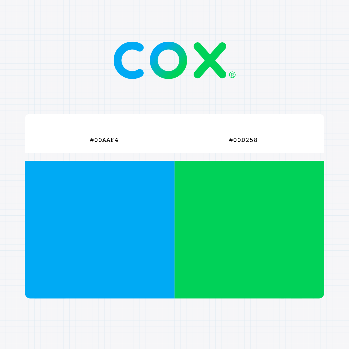 Cox Communications logo with HEX color values