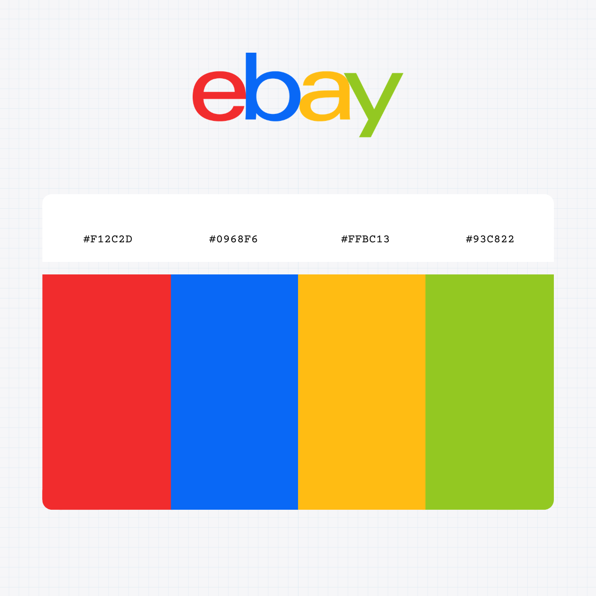 eBay Inc logo with HEX color values