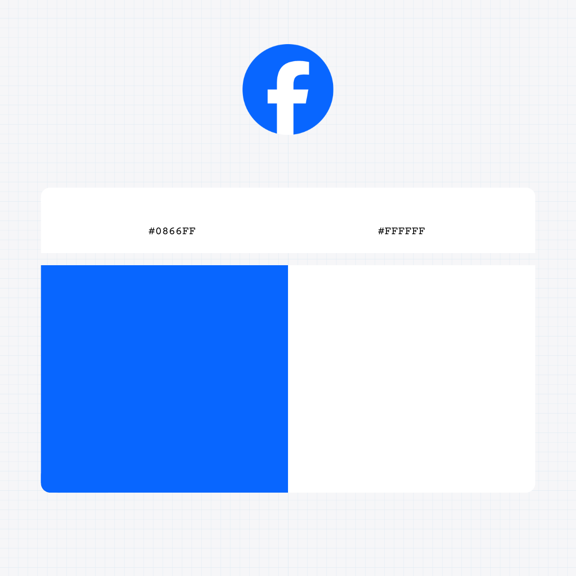 Facebook logo with HEX color values