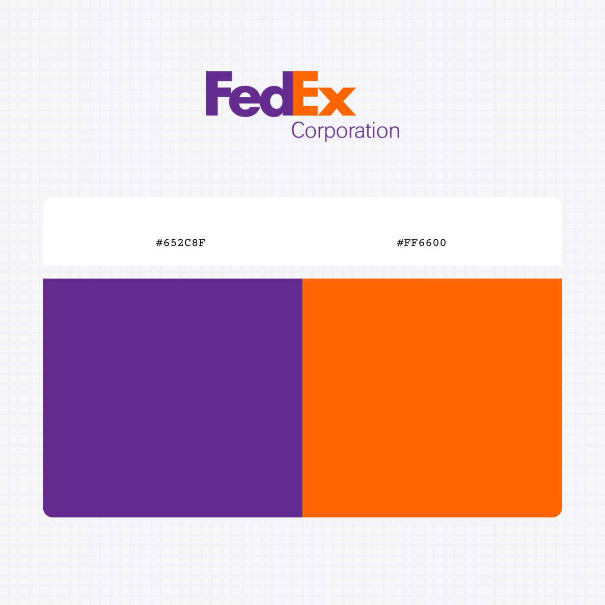 FedEx Corporation logo with HEX color values