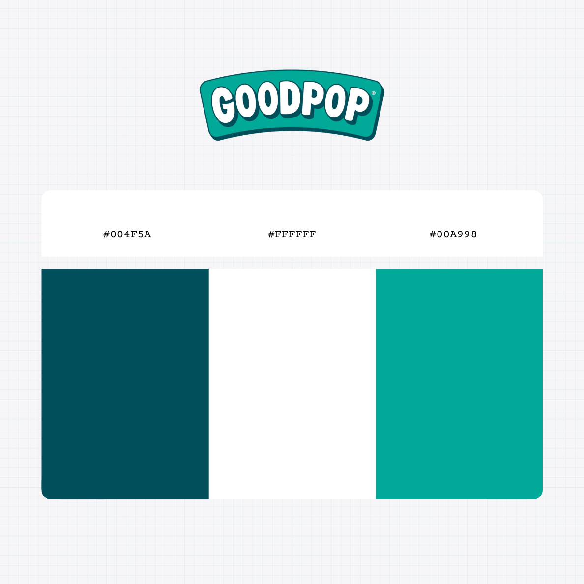 GoodPop logo with HEX color values