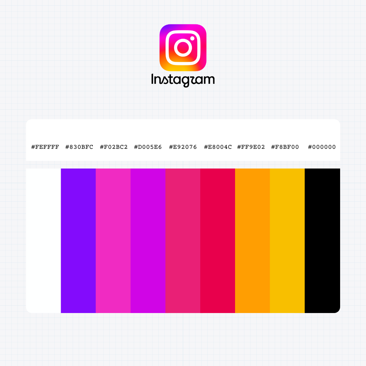 Instagram logo with HEX color values