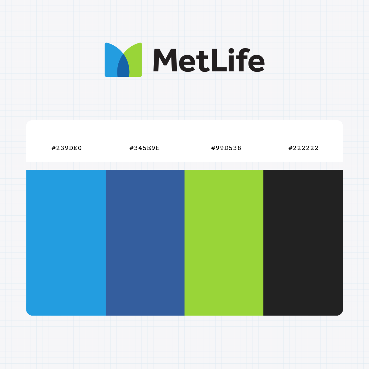 MetLife Inc logo with HEX color values
