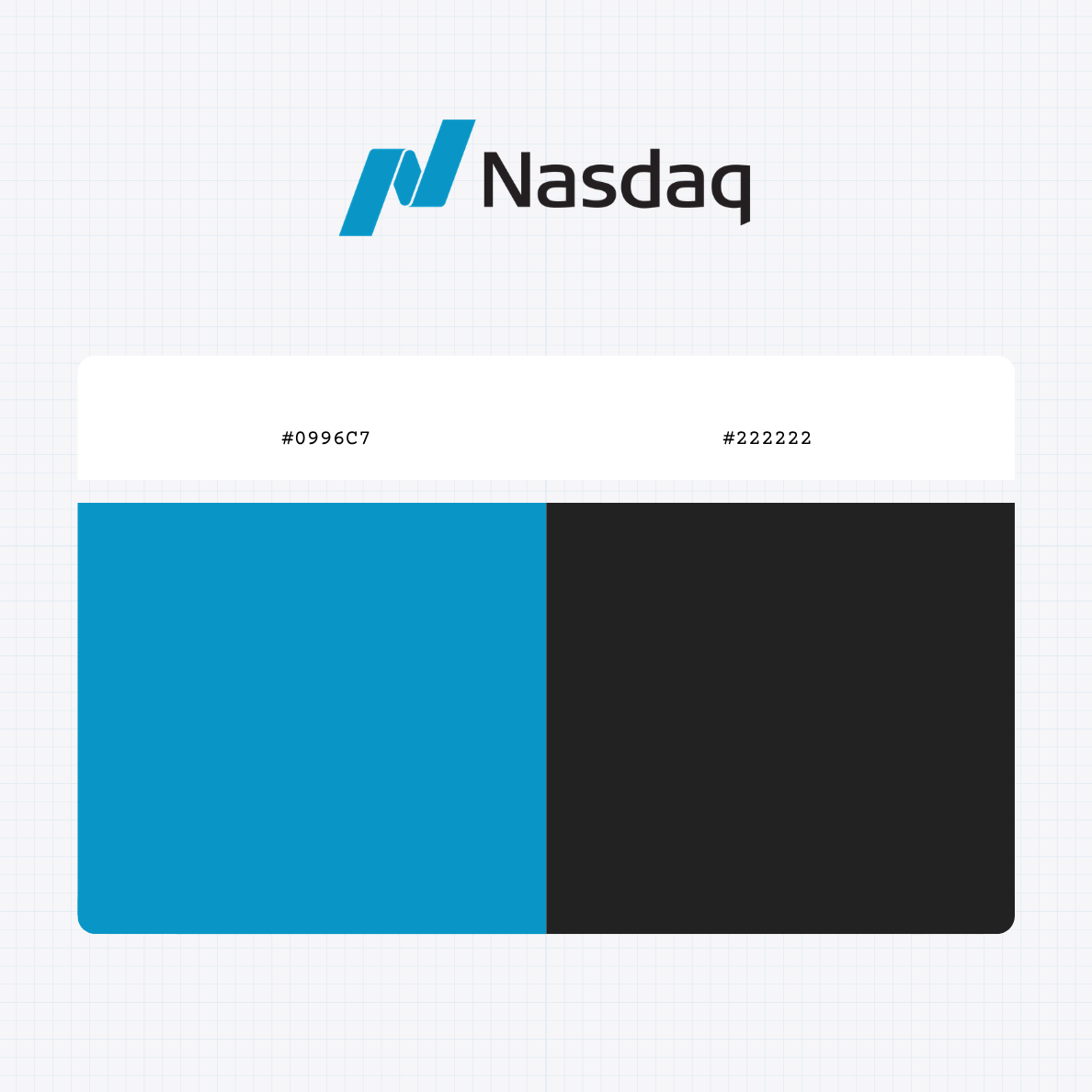 Nasdaq Stock Market logo with HEX color values