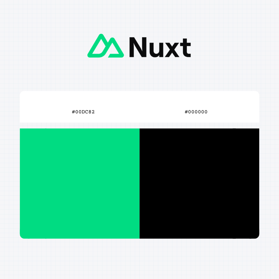 Nuxt logo with HEX color values