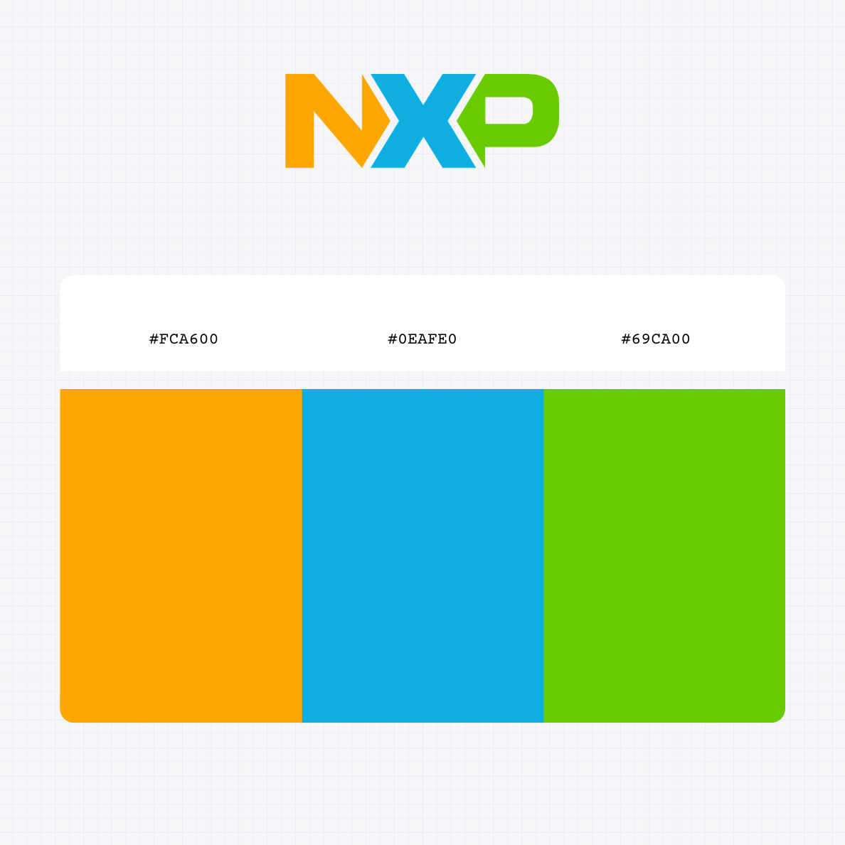 NXP Semiconductors nv logo with HEX color values
