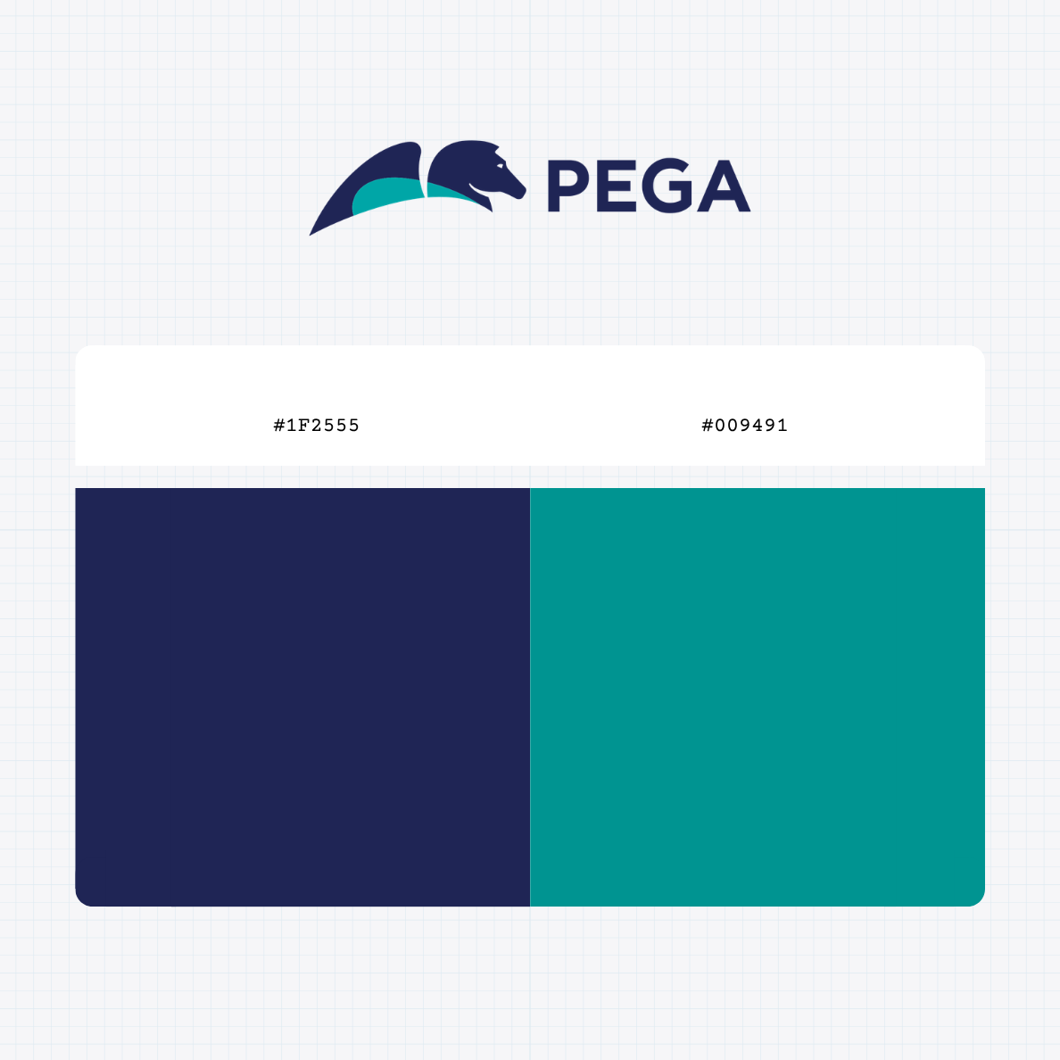 Pegasystems Inc logo with HEX color values