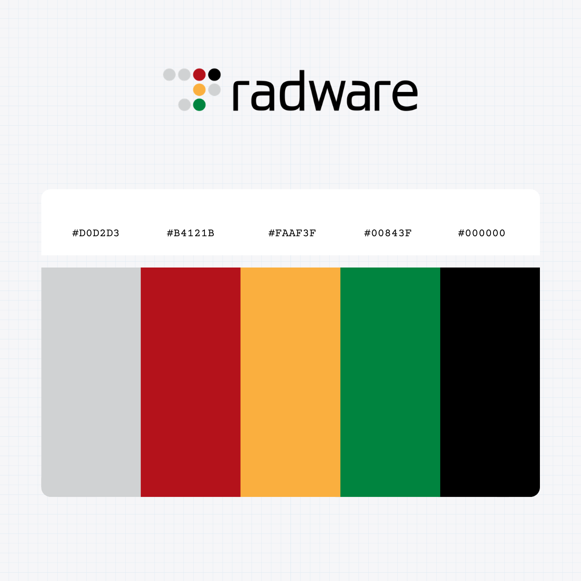 Radware logo with HEX color values