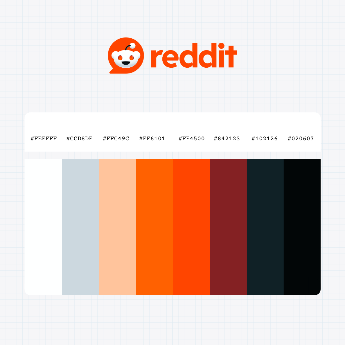Reddit logo with HEX color values