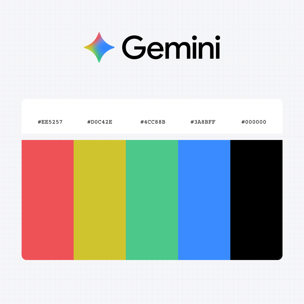Google Gemini logo with HEX color values