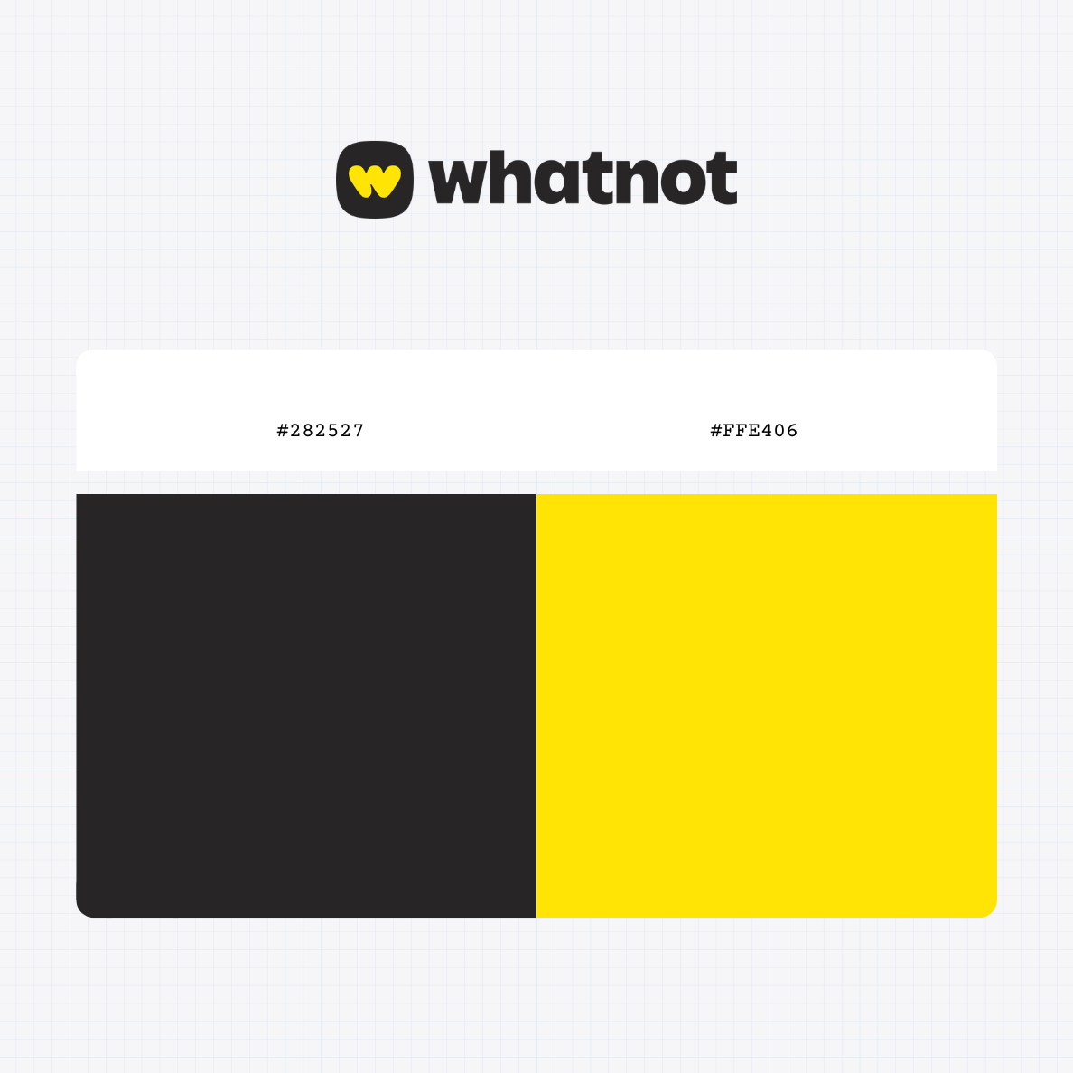 Whatnot logo with HEX color values