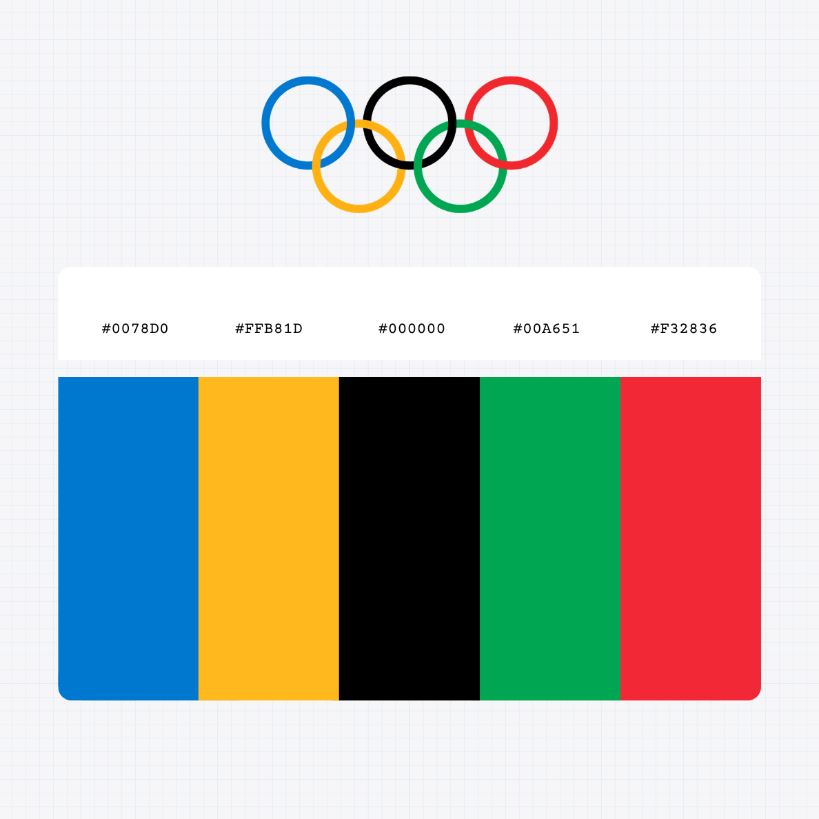 olmpic games logo with HEX color values