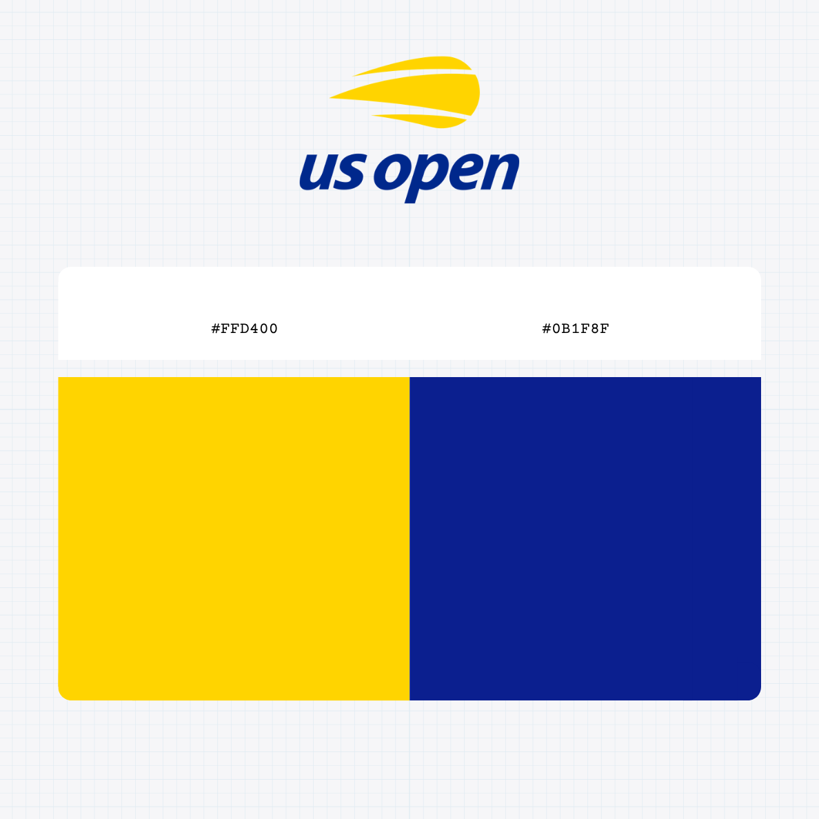 US Open logo with HEX color values